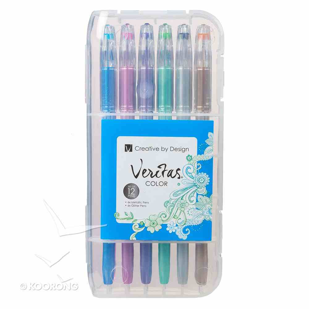 Veritas Gel Pen Set of 12: 6 Metallic, 6 Glitter Stationery