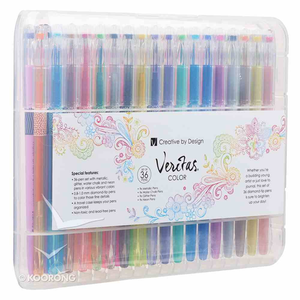 Veritas Gel Pen Set of 36Pc Assortment: 9x Metallic Pens, 9x Glitter Pens, 9x Water Chalk Pens, 9x Neon Pens Stationery