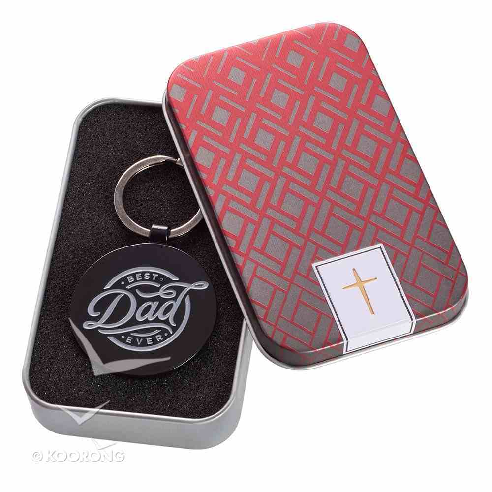 Metal Keyring in Tin: Best Dad Ever, Red Diamond Pattern Novelty