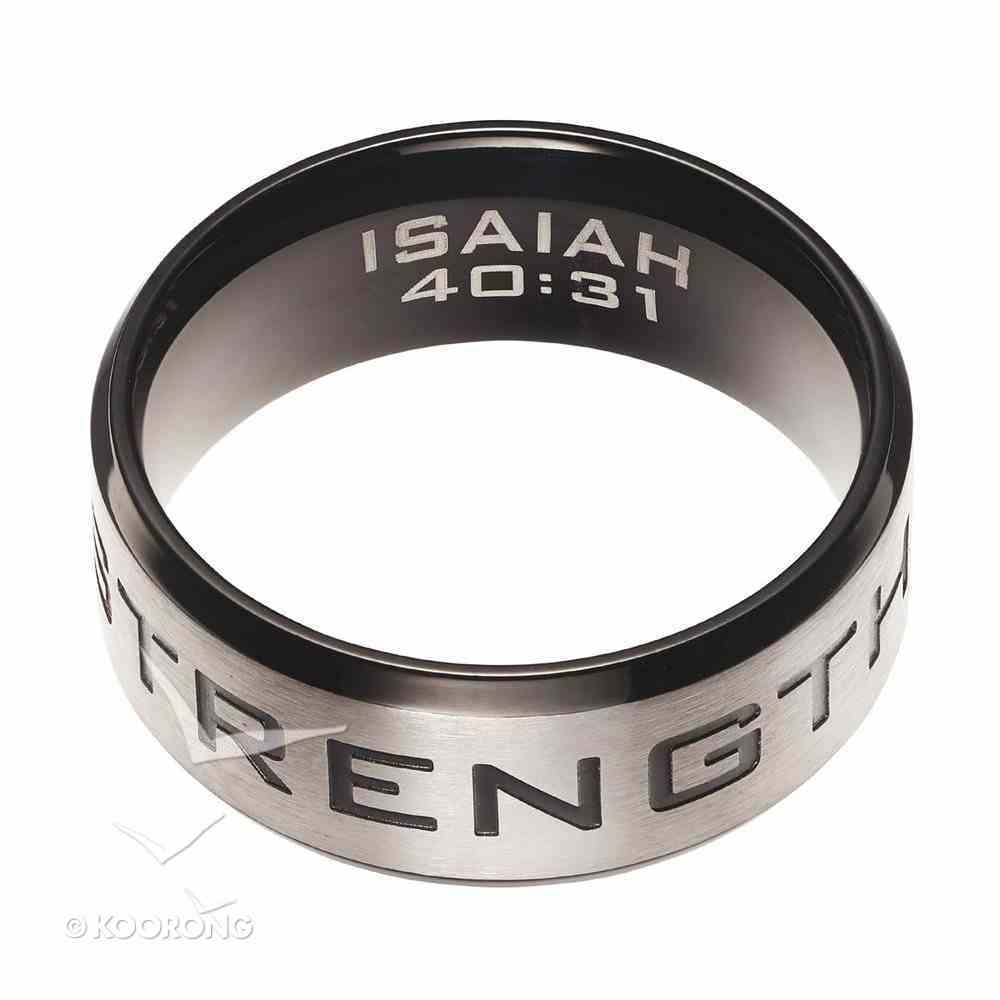 Mens Ring: Size 9, Strength Isaiah 40:31, Silver Outside/Black Carbon Inside Jewellery
