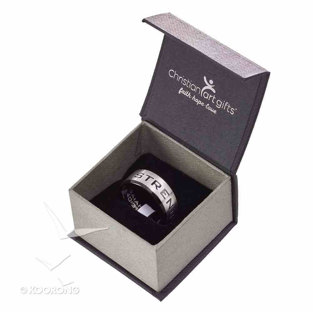 Mens Ring: Size 9, Strength Isaiah 40:31, Silver Outside/Black Carbon Inside Jewellery