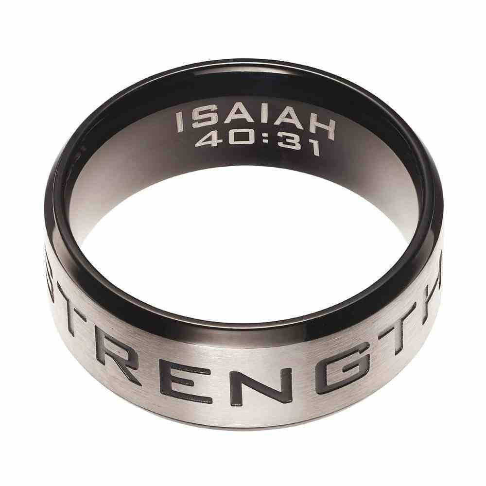 Mens Ring: Size 10, Strength Isaiah 40:31, Silver Outside/Black Carbon Inside Jewellery