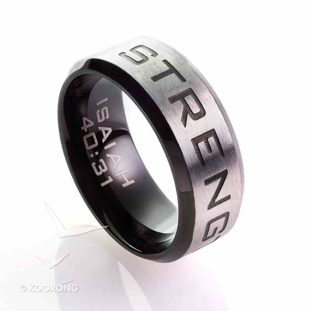Mens Ring: Size 11, Strength Isaiah 40:31, Silver Outside/Black Carbon Inside Jewellery