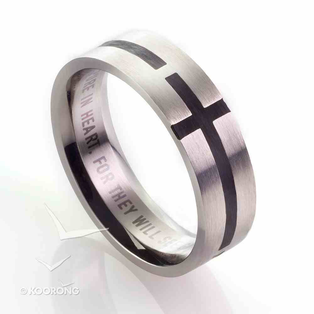 Mens Ring: Size 11, Cross Pattern Front, Black Fill Jewellery