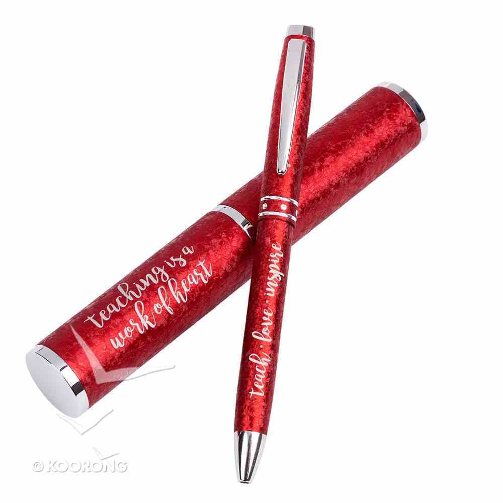 Pen With Case: Teaching is a Work of Heart, Red/Silver, Black Ink (Teaching Is A Work Of Heart Series) Stationery