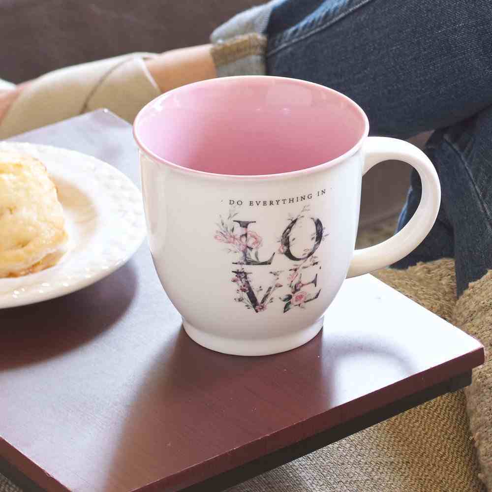 Ceramic Mug Love, Pink Interior, Floral (414ml) (Do Everything In Love Series) Homeware