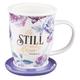 Ceramic Mug 384ml: Be Still and Know, Purple Floral (Ps 46:10) (With Lid/Coaster) (Be Still And Know Collection) Homeware - Thumbnail 0