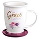 Ceramic Mug 384ml: His Grace is Enough, Burgundy (2 Cor 12:9) (With Lid/Coaster) (His Grace Is Enough Collection) Homeware - Thumbnail 0