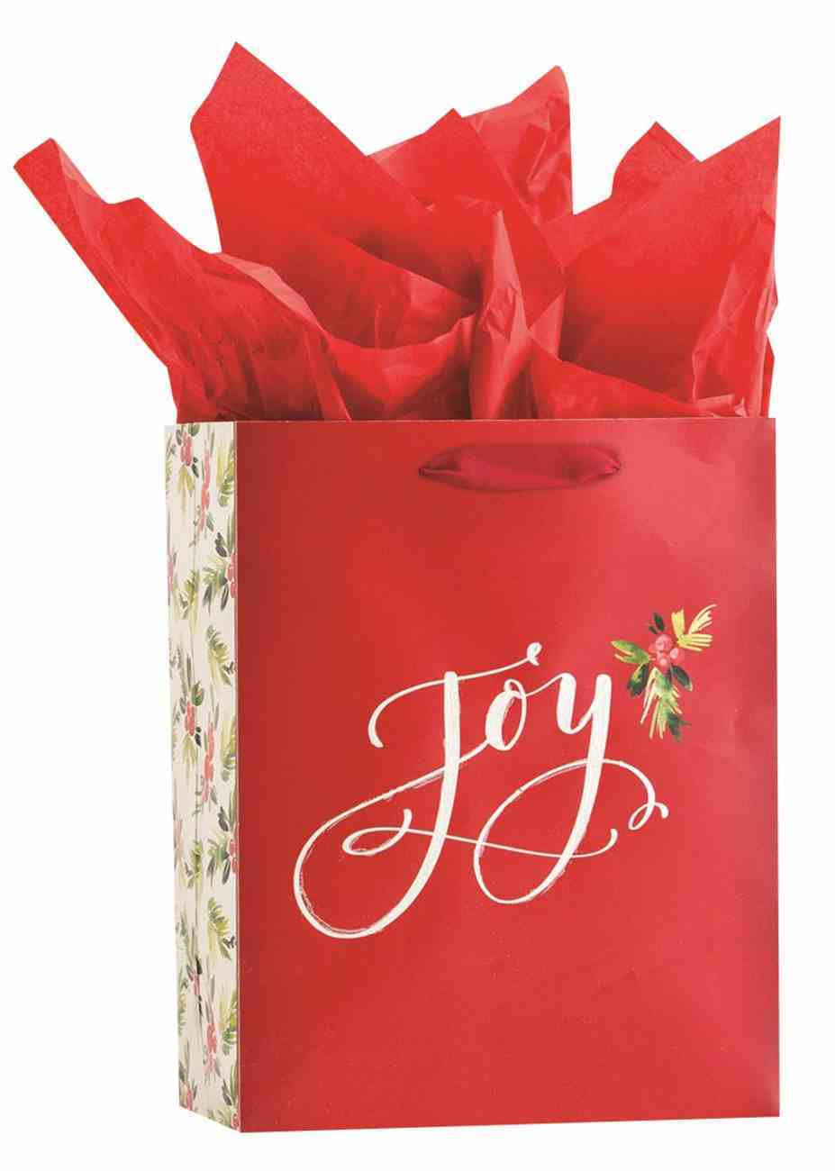 Christmas Gift Bag Medium: Joy, Red With Flowers (Incl Two Sheets Of Tissue Paper) Stationery