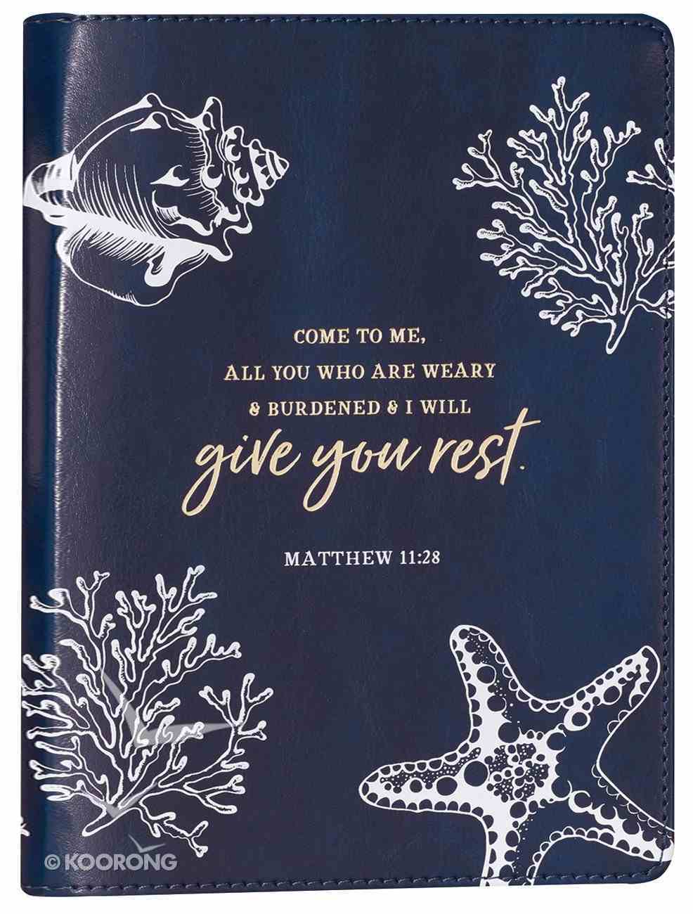 Journal: Give You Rest Collection Navy/White, Slimline (Matthew 11:28) Imitation Leather