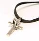 Men's Faith Gear Leather Necklace: Trust in God Silver Cross, Black Leather Cord Jewellery - Thumbnail 1