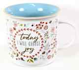 Ceramic Mug Today I Will Choose Joy, Floral Pattern/Blue Inside (384ml) (Choose Joy Collection) Homeware - Thumbnail 0