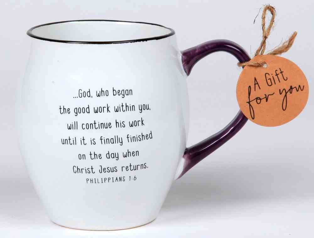 Ceramic Mug Touch of Color: The Best is Yet to Come, White/Purple/Black, Philippians 1:6 Homeware