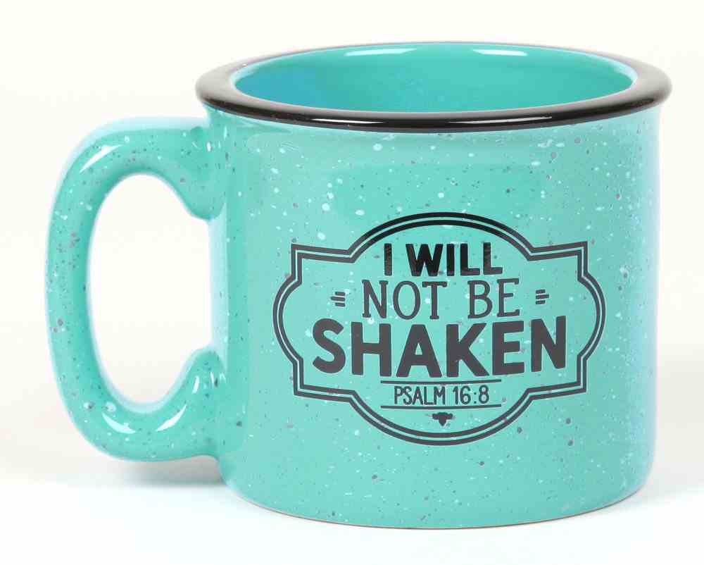 Ceramic Camping Mug: I Will Not Be Shaken, Aqua/Black (Psalm 16:8) Homeware