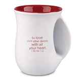 Ceramic Handwarmer Mug: So Loved, White/Red Heart (1 Peter 1:22) Homeware - Thumbnail 1