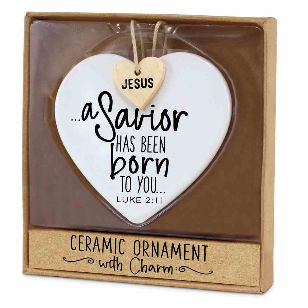 Christmas Heart Shape Ceramic Ornament With Mdf Tag: A Savior is Born Homeware