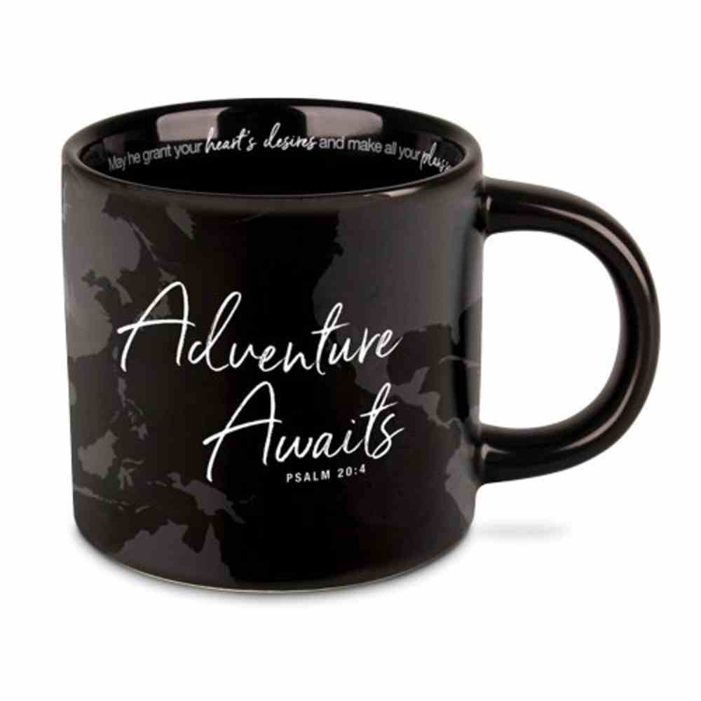 Ceramic Mug: Adventure Awaits, Black/White (Psalm 20:4) Homeware