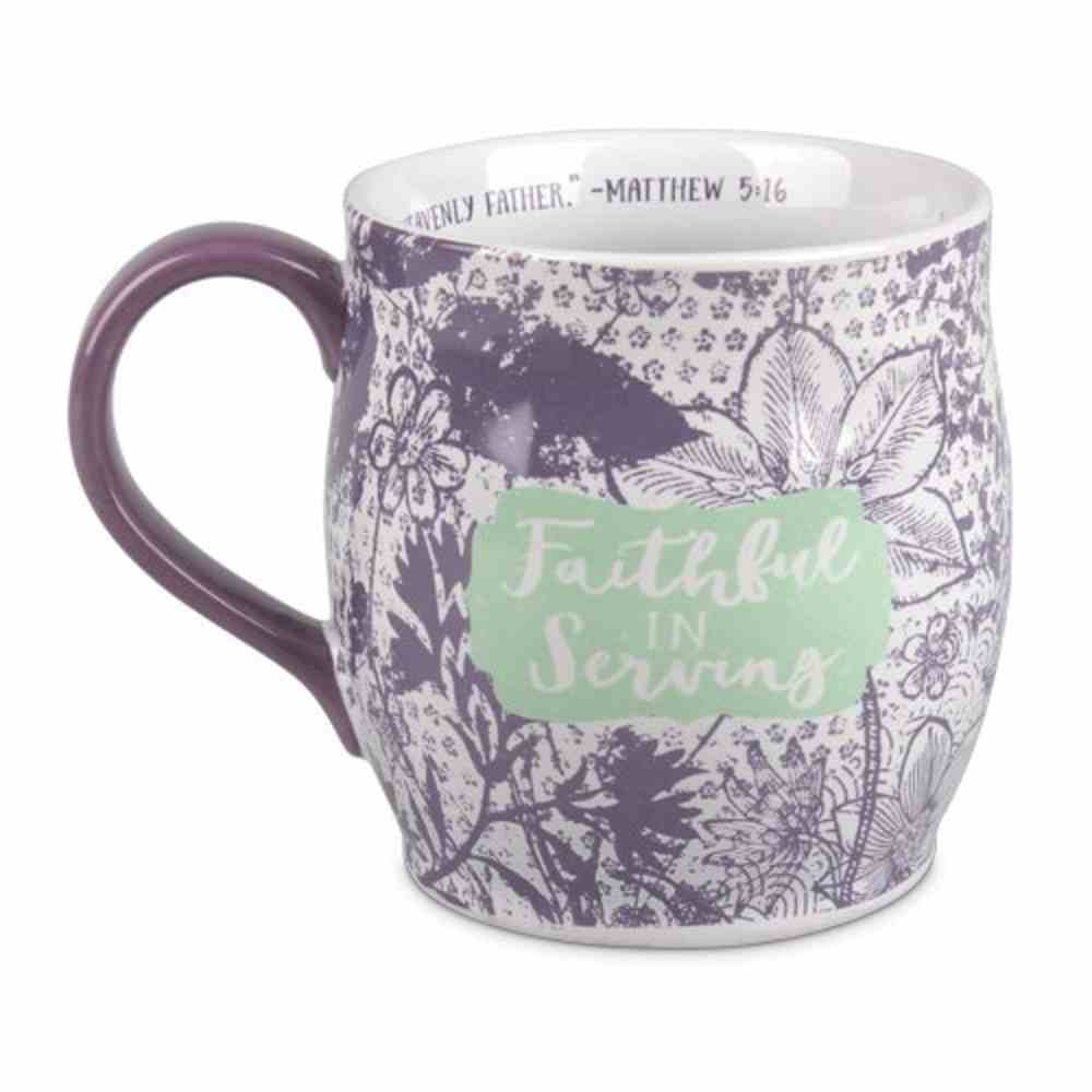 Ceramic Mug Pretty Prints: Faithful in Serving, Purple/White (Matthew 5:16) Homeware