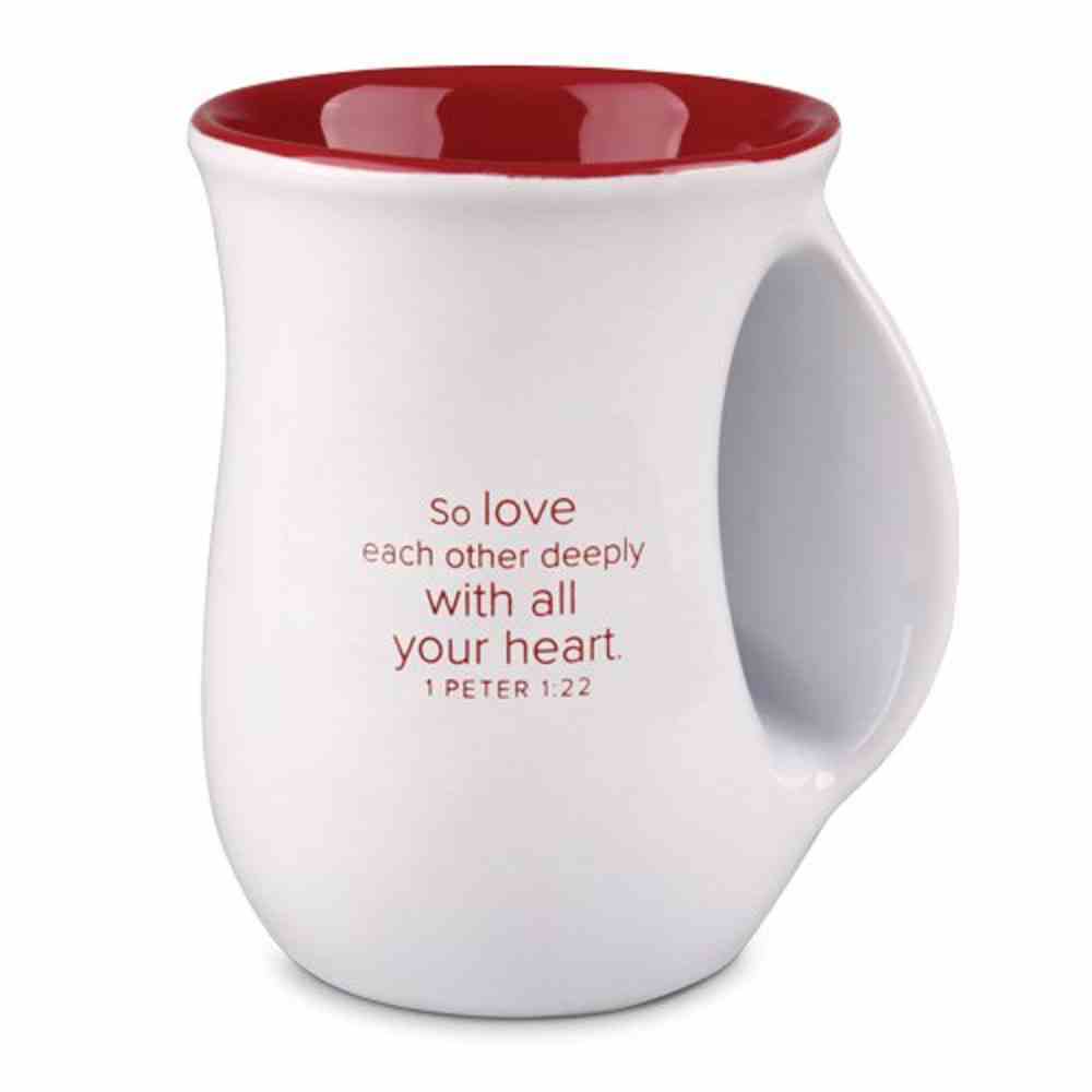 Ceramic Handwarmer Mug: So Loved, White/Red Heart (1 Peter 1:22) Homeware