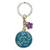 Keyring: Grow in Grace, Teal/Purple/Yellow Flower Epoxy Coated Jewellery - Thumbnail 0