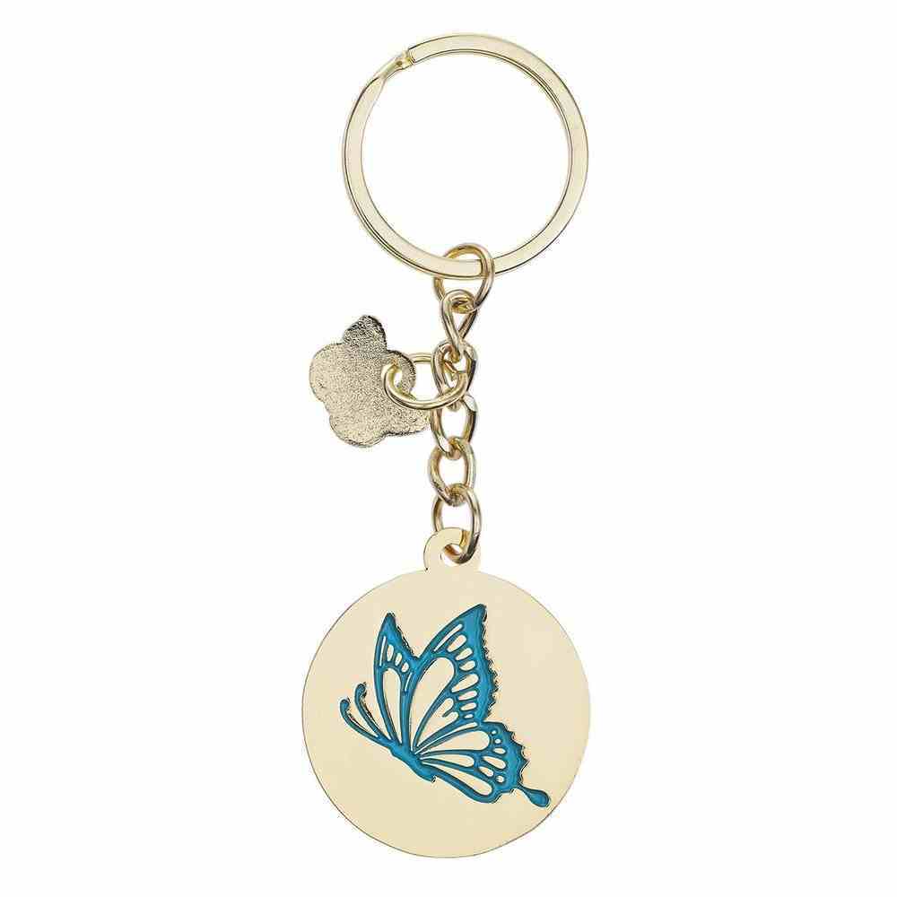 Keyring: Live By Faith, Purple/Yellow/Teal Butterfly Epoxy Coated Jewellery