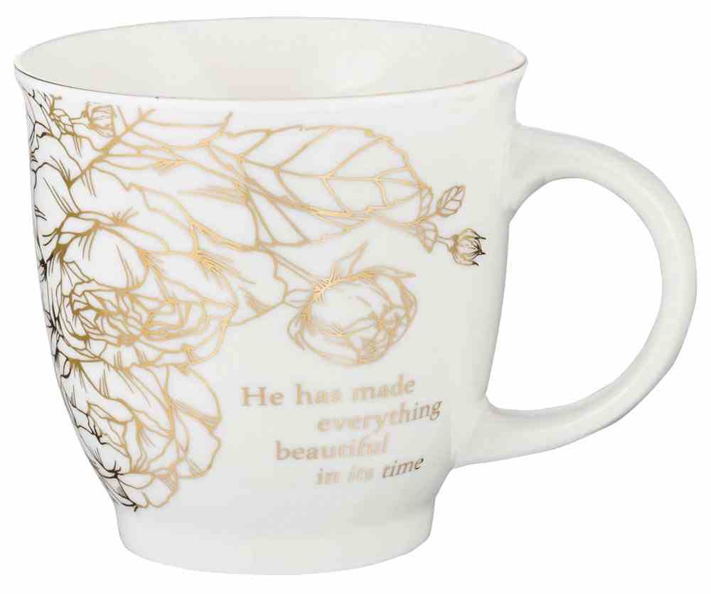 Ceramic Mugs 414ml: Floral Blue & White With Gold (The Lord, He Has Made) (Set Of 2) Homeware