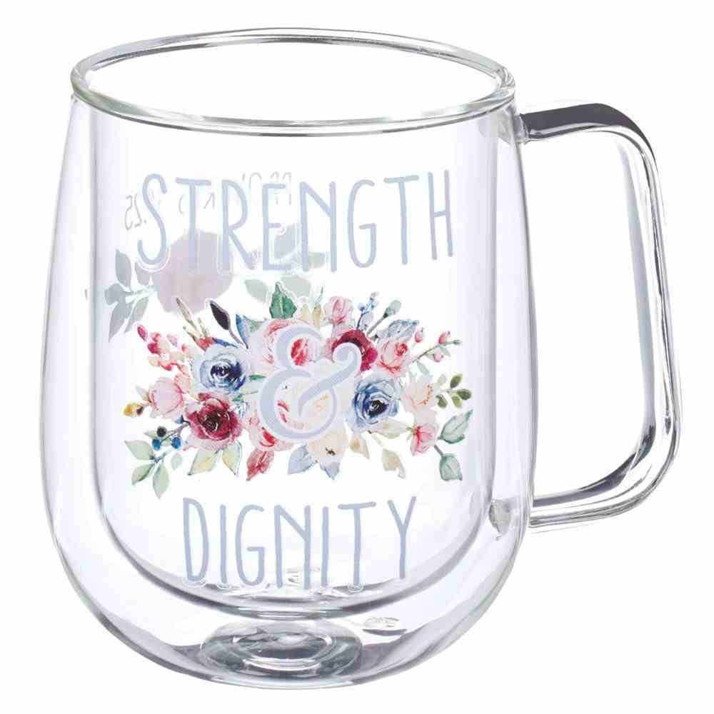 Glass Mug: Strength and Dignity, Blue Floral (296ml) Homeware