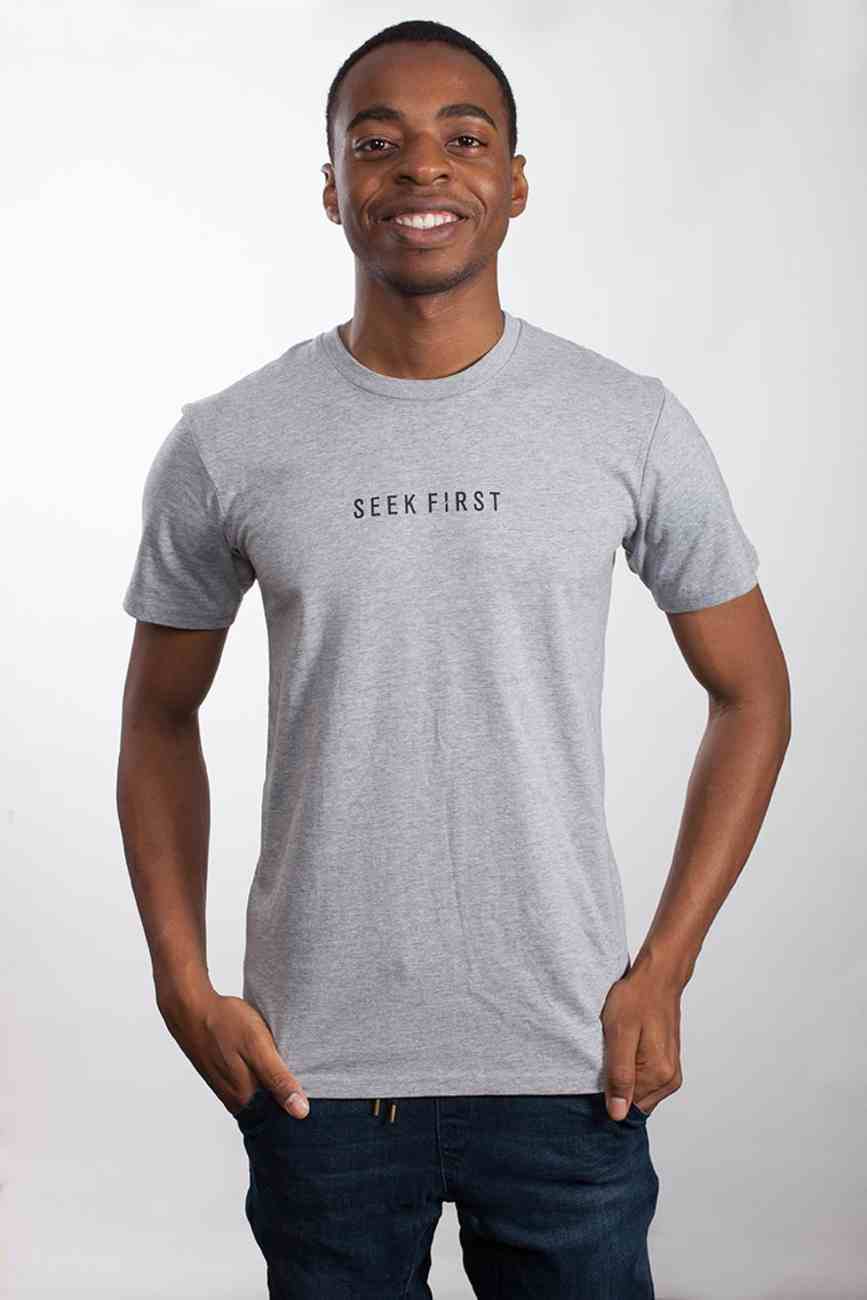 Mens Staple Tee: Seek First, Small, Grey Marle With Black Print (Abide T-shirt Apparel Series) Soft Goods