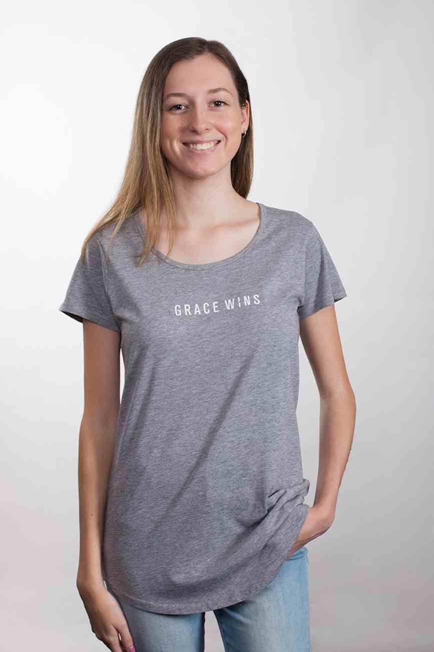 Womens Mali Tee: Grace Wins, Small, Grey Marle With White Print (Abide T-shirt Apparel Series) Soft Goods