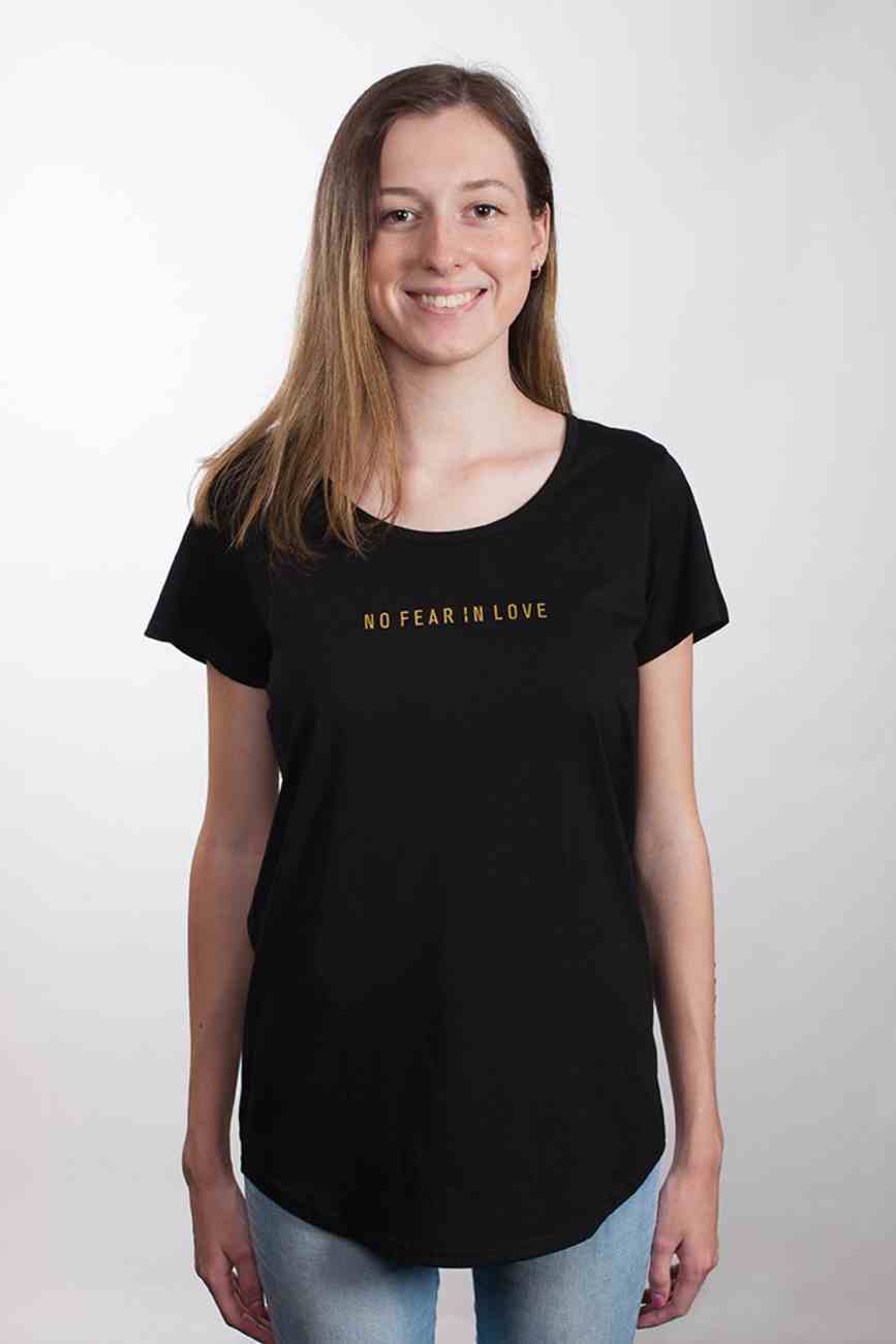Womens Mali Tee: No Fear in Love, Small, Black With Gold Metallic Print (Abide T-shirt Apparel Series) Soft Goods
