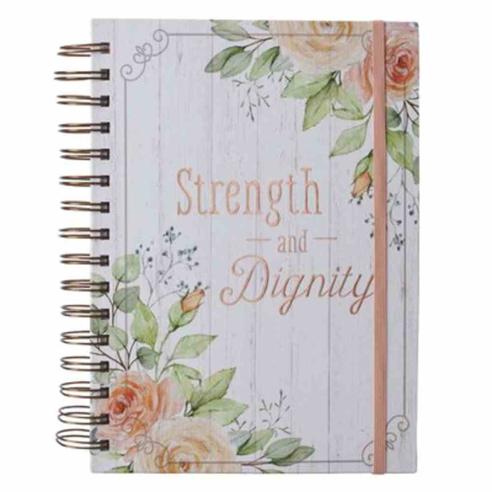 Journal: Strength and Diginity, With Elastic Band, Floral Spiral