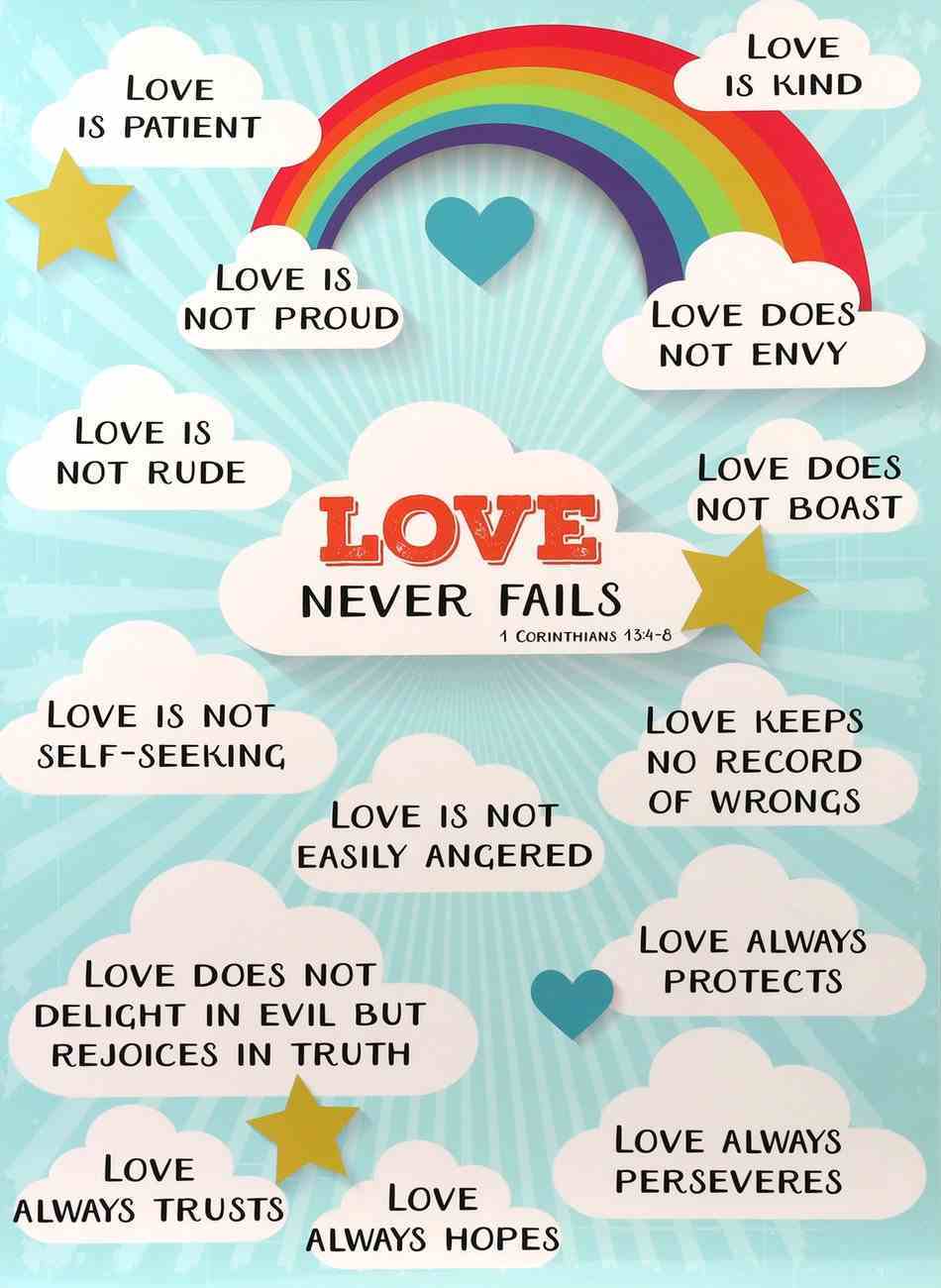 Poster Large: Love Never Fails, Clouds/Rainbow Poster