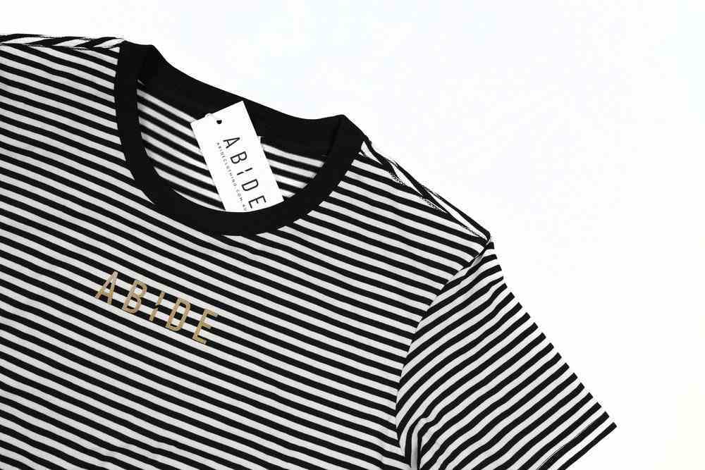 Womens Bowery Stripe Tee: Abide, Large, Black/Natural With Gold Metallic Print (Abide T-shirt Apparel Series) Soft Goods