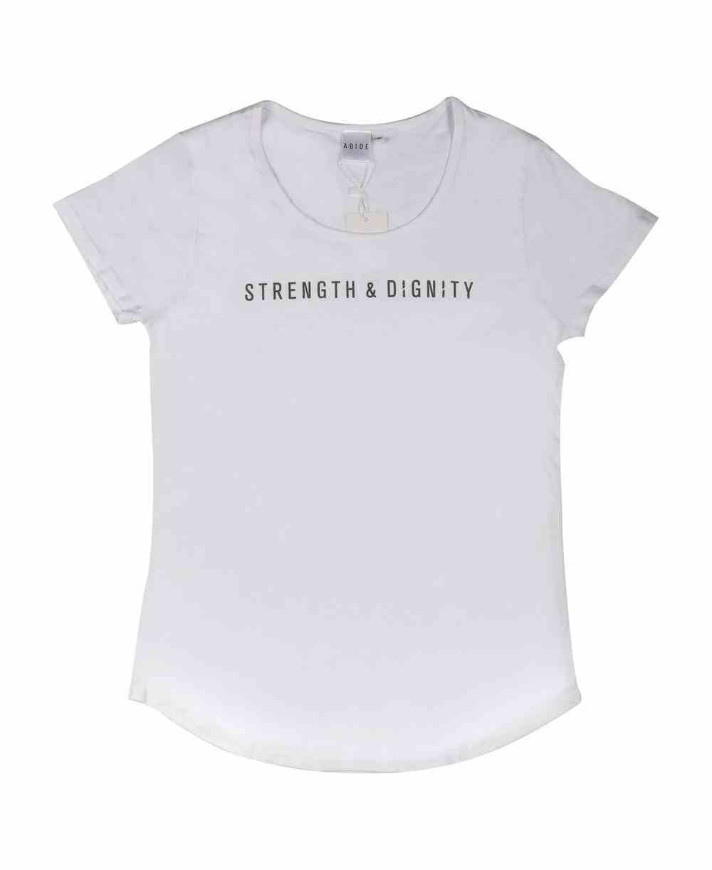 Womens Mali Tee: Strength & Dignity, Medium, White With Black Metallic Print (Abide T-shirt Apparel Series) Soft Goods