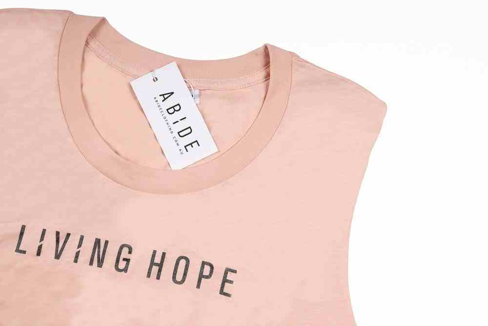 Womens Brooklyn Tank: Living Hope, Medium, Pale Pink With Black Metallic Print (Abide T-shirt Apparel Series) Soft Goods