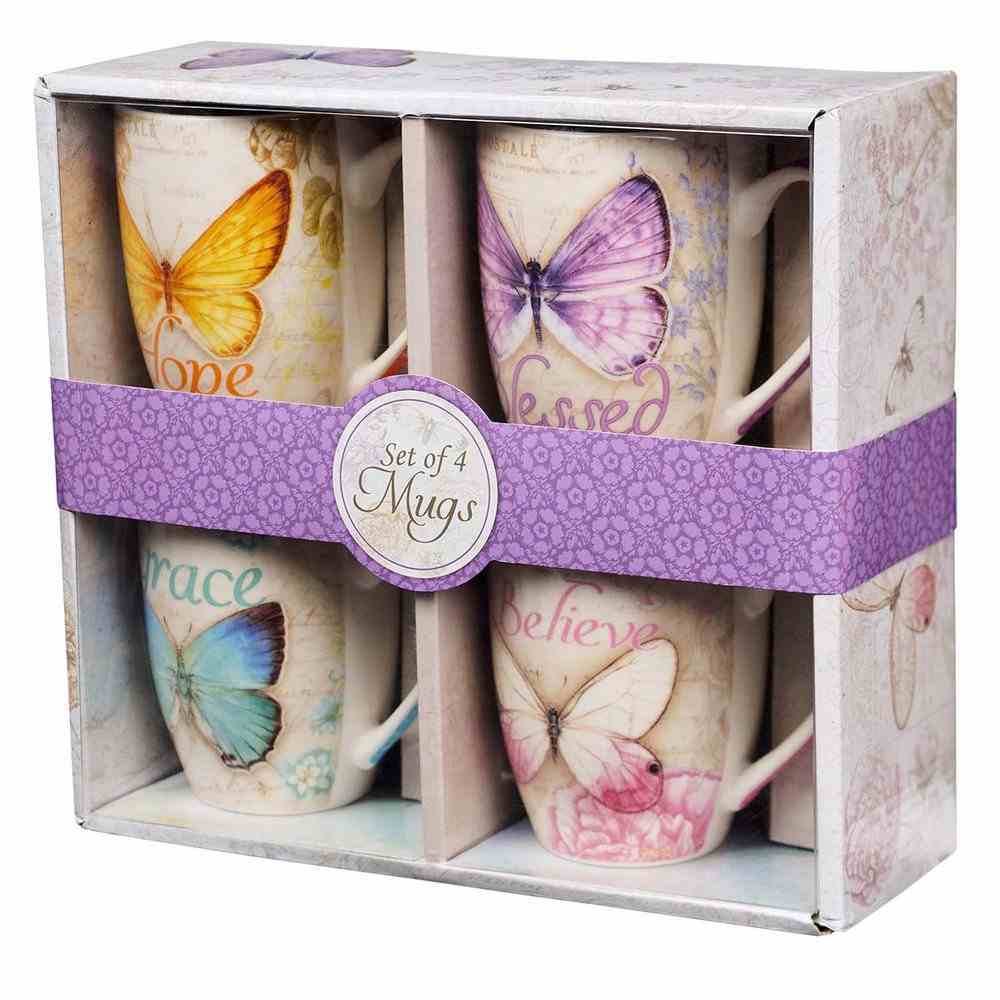 Ceramic Mugs 355ml: Butterflies (Set Of 4) Homeware