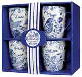 Ceramic Mugs 355ml: Blue Floral, Hope Pray Believe Love (Set Of 4) Homeware - Thumbnail 1