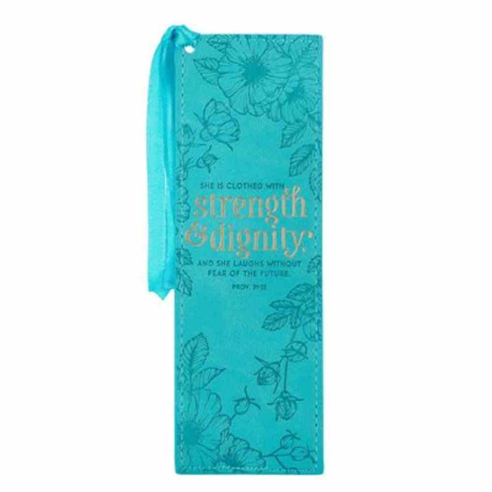 Bookmark With Tassel: She is Clothed Teal/Turquoise (Proverbs 31:25) Imitation Leather
