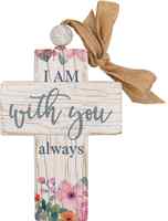 Cross: I Am With You Always, Pink Flowers (Fir, Embossed Elm) Wall Art - Thumbnail 0