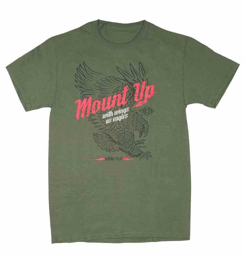 T-Shirt: Mount Up With Wings as Eagles, Small, Round Neck, Military Green, Is. 40:31 Soft Goods