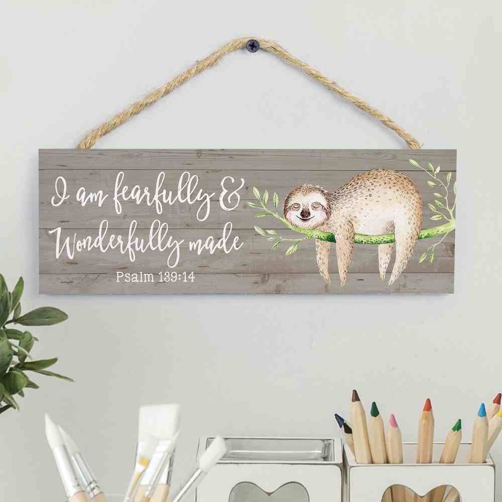 String Sign: I Am Fearfully & Wonderfully Made Pine, Sloth on Branch (Psalm 139:14) Plaque
