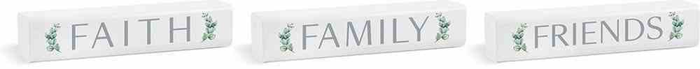 Tabletop Decor: Faith Family Friends (3 Piece Set) White/Leaves (Pine) Homeware