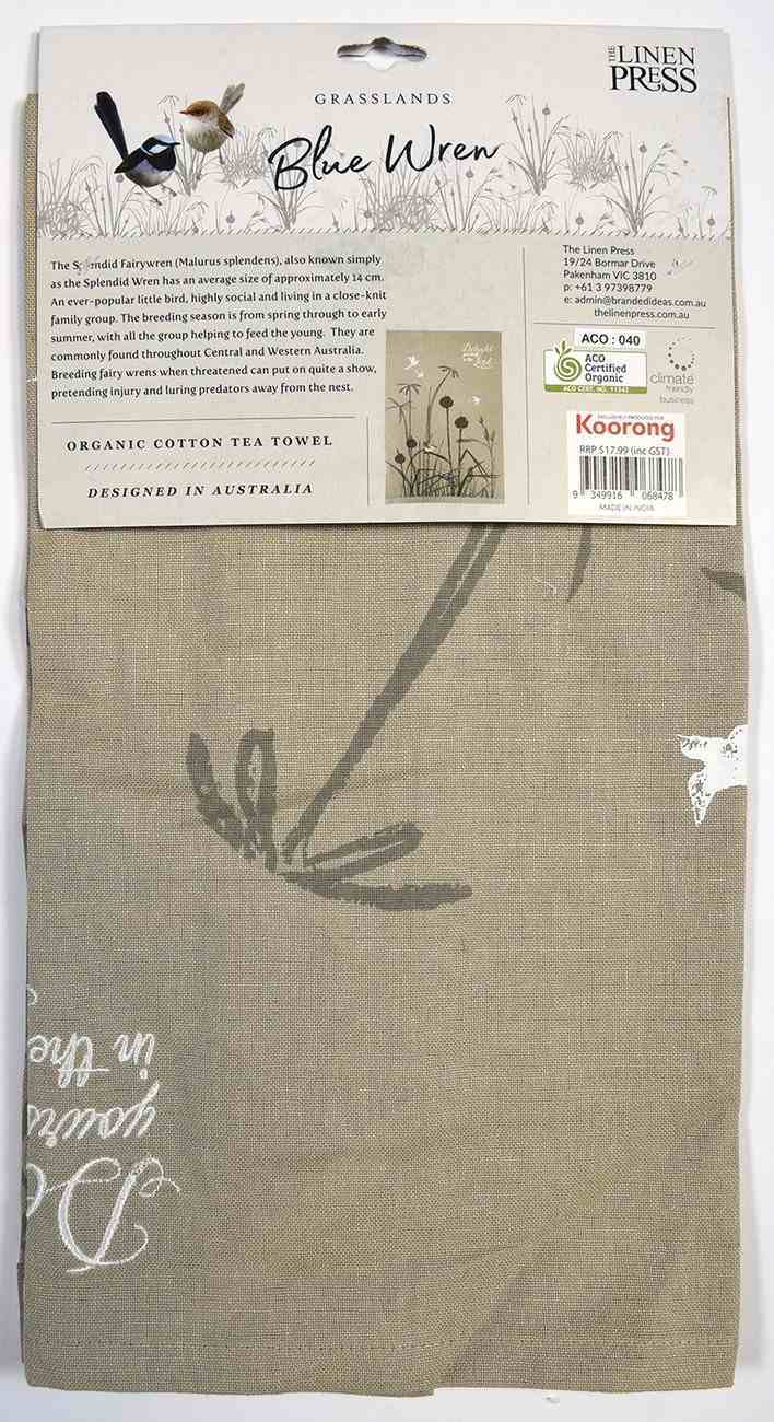 Tea Towel Grassland Blue Wren Delight Yourself... (Psalm 37: 4) (Australiana Products Series) Soft Goods