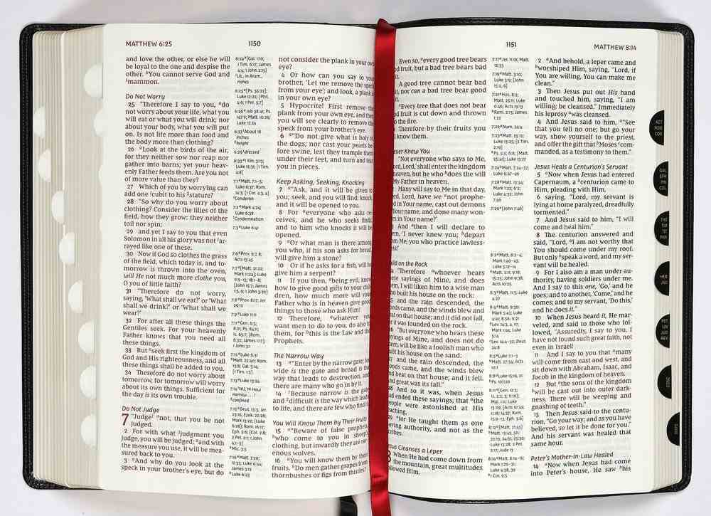NKJV Reference Bible Black Indexed Verse By Verse (Red Letter Edition) Premium Imitation Leather