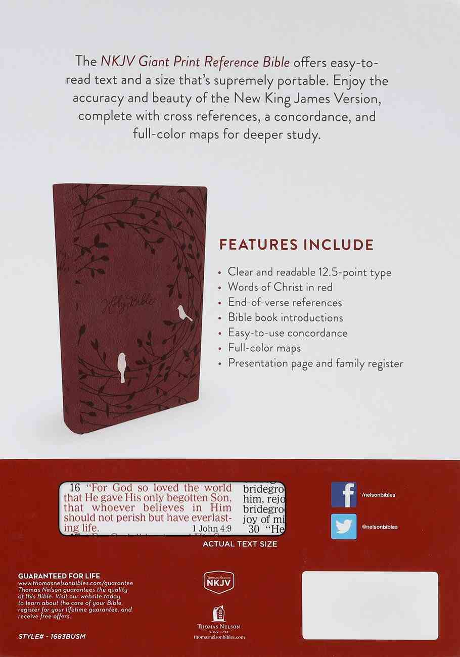 NKJV End-Of-Verse Reference Bible Giant Print Raspberry Birds (Red Letter Edition) Premium Imitation Leather