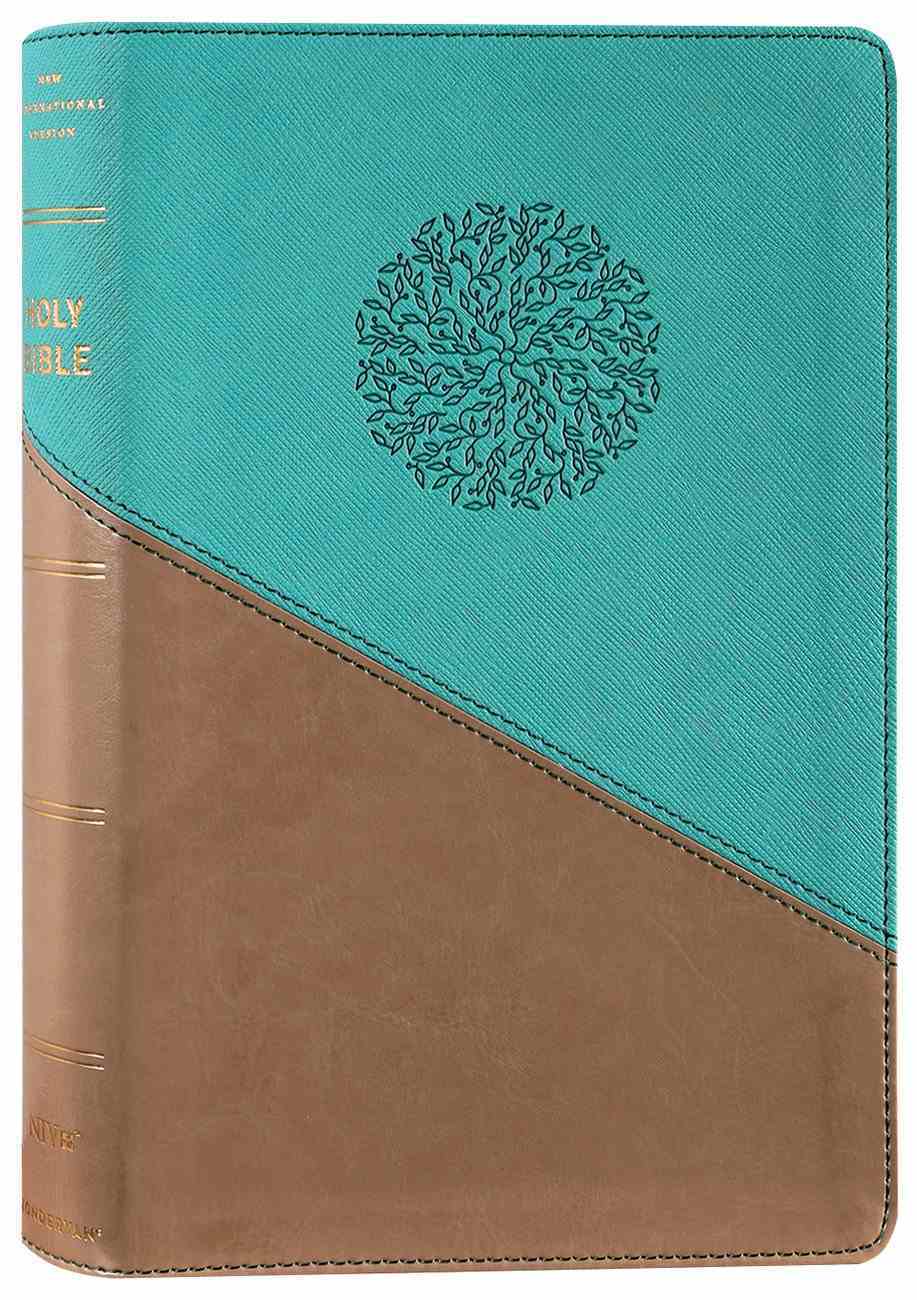 NIV Personal Size Bible Large Print Teal/Gold (Red Letter Edition) Premium Imitation Leather