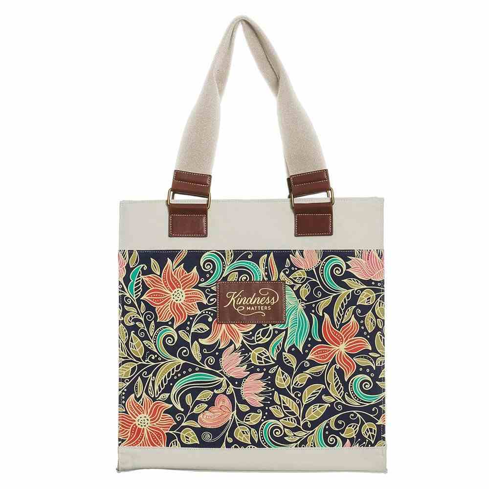 Canvas Tote Bag- Kindness Matters, Navy Floral, Magnetic Closure (Kindness Matters Collection) Soft Goods